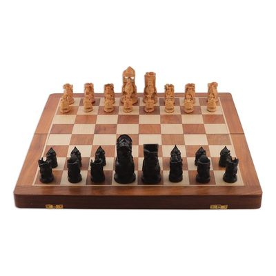 Alternate image for Hand-Painted Brown and Black Wood Chess Set from India Challenge of Kings