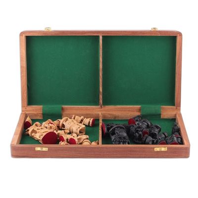 Alternate image for Hand-Painted Brown and Black Wood Chess Set from India Challenge of Kings