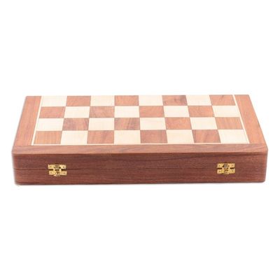 Alternate image for Hand-Painted Brown and Black Wood Chess Set from India Challenge of Kings