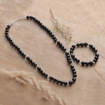 Alternate image for Onyx Beaded Necklace and Bracelet Jewelry Set Beads of Mystery
