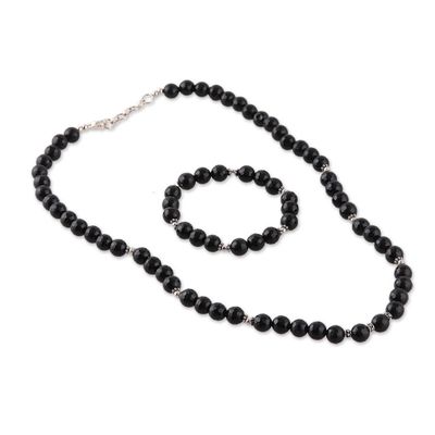 Alternate image for Onyx Beaded Necklace and Bracelet Jewelry Set Beads of Mystery