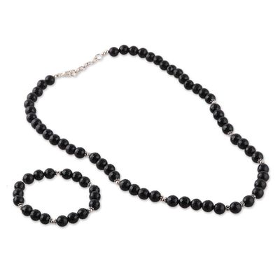 Alternate image for Onyx Beaded Necklace and Bracelet Jewelry Set Beads of Mystery