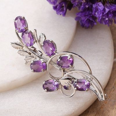Alternate image for 3-Carat Amethyst and Sterling Silver Floral Brooch Pin Floral Wisdom