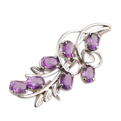 Alternate image for 3-Carat Amethyst and Sterling Silver Floral Brooch Pin Floral Wisdom