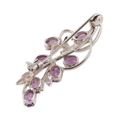 Alternate image for 3-Carat Amethyst and Sterling Silver Floral Brooch Pin Floral Wisdom