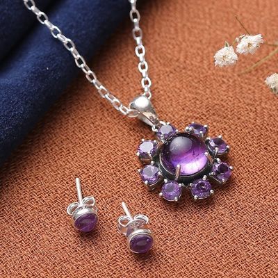 Alternate image for Polished Sun-Themed Amethyst Jewelry Set from India Solar Wisdom