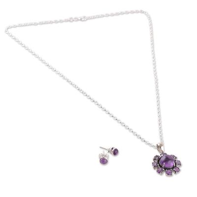 Alternate image for Polished Sun-Themed Amethyst Jewelry Set from India Solar Wisdom