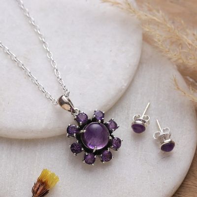 Alternate image for Polished Sun-Themed Amethyst Jewelry Set from India Solar Wisdom