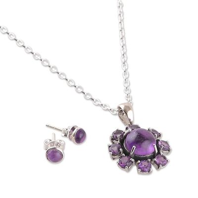 Alternate image for Polished Sun-Themed Amethyst Jewelry Set from India Solar Wisdom