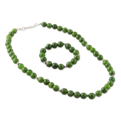 Alternate image for Green Agate Beaded Necklace and Bracelet Jewelry Set Beads of Luck