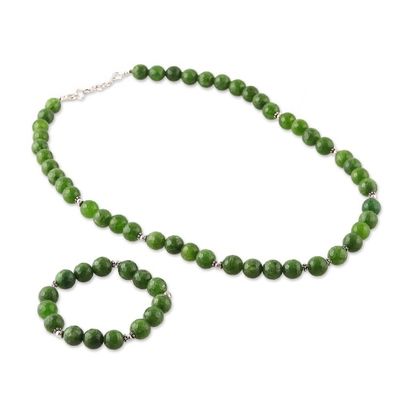 Alternate image for Green Agate Beaded Necklace and Bracelet Jewelry Set Beads of Luck