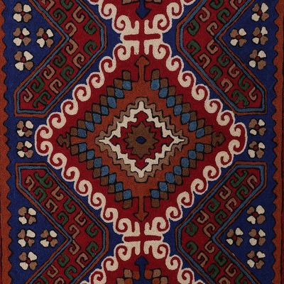 Alternate image for Handcrafted Classic Geometric Chain-Stitched Wool Rug 3x5 Floral Festivity
