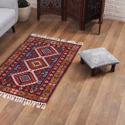 Alternate image for Handcrafted Classic Geometric Chain-Stitched Wool Rug 3x5 Floral Festivity