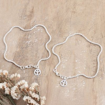 Alternate image for Pair of Sterling Silver Peace Anklets from India Peace Orbs