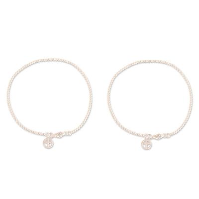 Alternate image for Pair of Sterling Silver Peace Anklets from India Peace Orbs