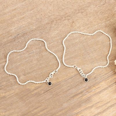 Alternate image for Pair of Sterling Silver Onyx Anklets from India Courage Orbs