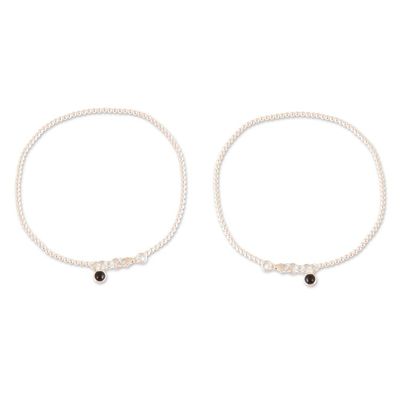 Alternate image for Pair of Sterling Silver Onyx Anklets from India Courage Orbs