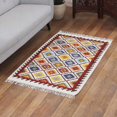 Alternate image for Diamond-Patterned Handloomed Wool Area Rug 3x5 Starry Kaleidoscope
