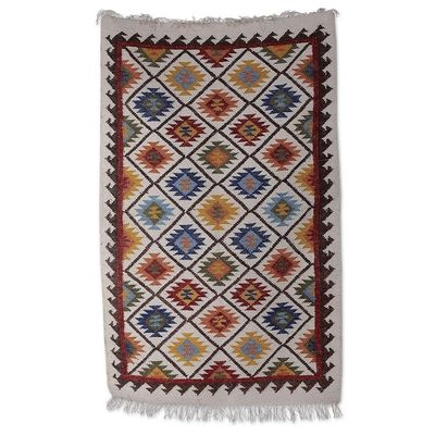Alternate image for Diamond-Patterned Handloomed Wool Area Rug 3x5 Starry Kaleidoscope