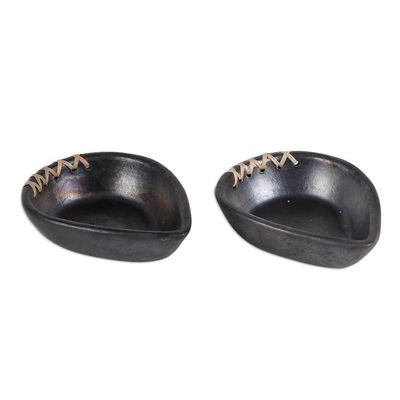 Alternate image for Pair of Handcrafted Drop-Shaped Black Ceramic Bowls Drop Saga