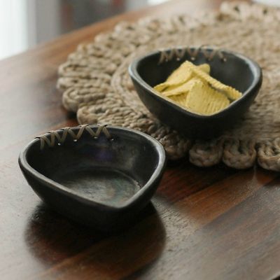 Alternate image for Pair of Handcrafted Drop-Shaped Black Ceramic Bowls Drop Saga