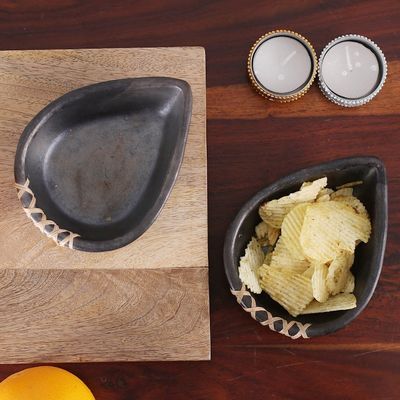 Alternate image for Pair of Handcrafted Drop-Shaped Black Ceramic Bowls Drop Saga