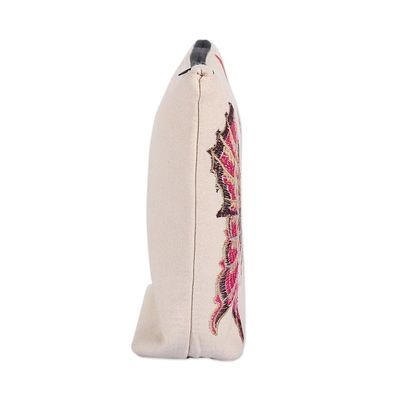 Alternate image for Embroidered Butterfly and Floral-Themed Cotton Cosmetic Bag Butterfly Connection