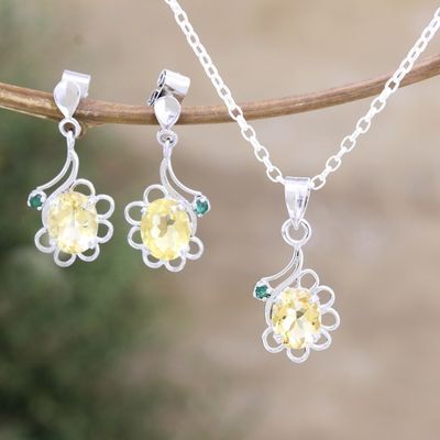 Alternate image for Rhodium-plated Jewelry Set with 9-Carat Citrine and Emerald Tender Garden