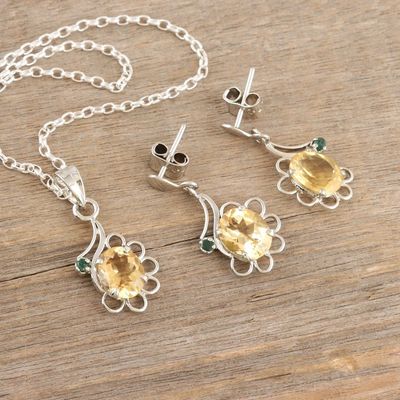 Alternate image for Rhodium-plated Jewelry Set with 9-Carat Citrine and Emerald Tender Garden