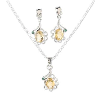 Alternate image for Rhodium-plated Jewelry Set with 9-Carat Citrine and Emerald Tender Garden