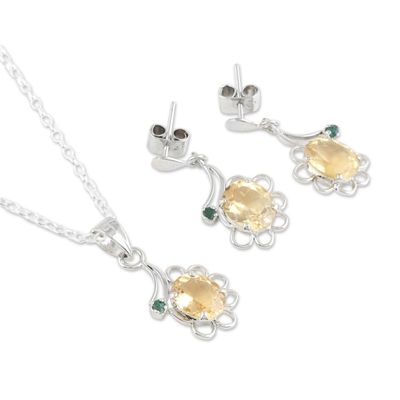 Alternate image for Rhodium-plated Jewelry Set with 9-Carat Citrine and Emerald Tender Garden