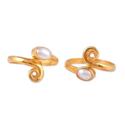 Alternate image for 22k Gold-Plated Spiral Toe Rings with Cream Pearls Pair Paradise Flair