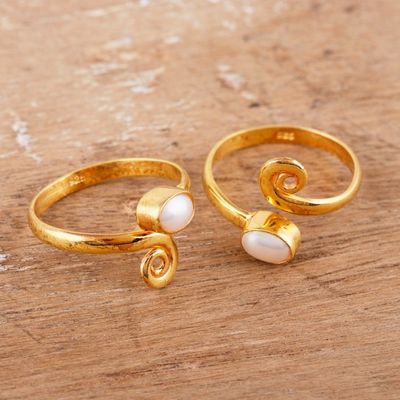 Alternate image for 22k Gold-Plated Spiral Toe Rings with Cream Pearls Pair Paradise Flair
