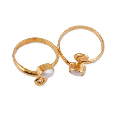 Alternate image for 22k Gold-Plated Spiral Toe Rings with Cream Pearls Pair Paradise Flair