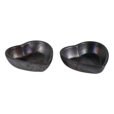 Alternate image for Pair of Handcrafted Heart-Shaped Black Ceramic Bowls Heart Saga