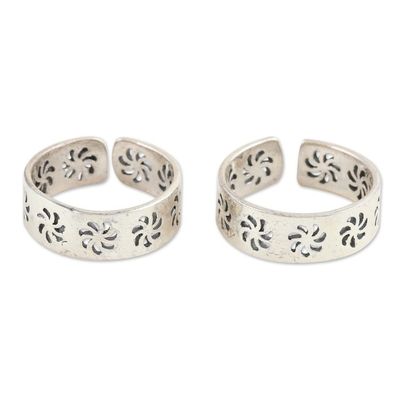 Alternate image for Sterling Silver Toe Rings with Floral Pattern Pair Dancing Flowers