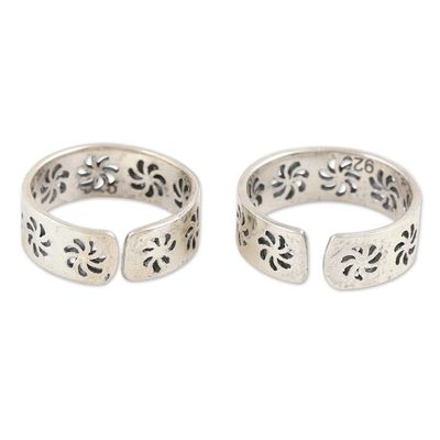 Alternate image for Sterling Silver Toe Rings with Floral Pattern Pair Dancing Flowers
