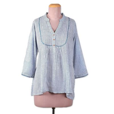 Alternate image for Block-Printed Pincheck Black and White Cotton Tunic Pincheck Spring