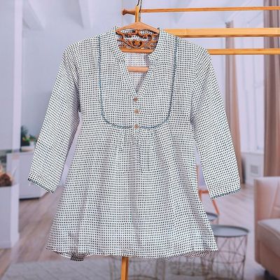 Alternate image for Block-Printed Pincheck Black and White Cotton Tunic Pincheck Spring