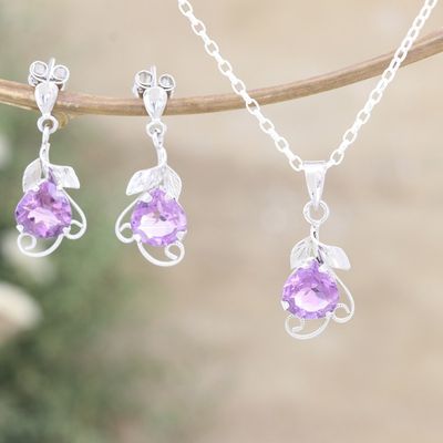 Alternate image for 18-Carat Rhodium-Plated Jewelry Set with Amethyst Gems Purple Divinity