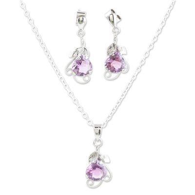 Alternate image for 18-Carat Rhodium-Plated Jewelry Set with Amethyst Gems Purple Divinity