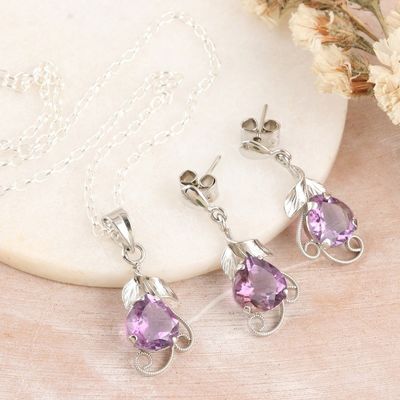Alternate image for 18-Carat Rhodium-Plated Jewelry Set with Amethyst Gems Purple Divinity