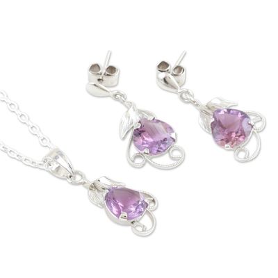 Alternate image for 18-Carat Rhodium-Plated Jewelry Set with Amethyst Gems Purple Divinity