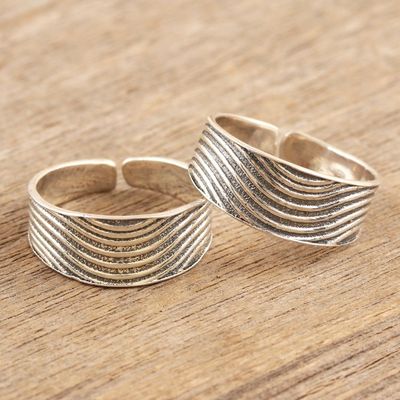 Alternate image for Sterling Silver Toe Rings with Wavy Pattern Pair Calm Waves