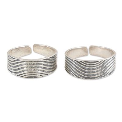 Alternate image for Sterling Silver Toe Rings with Wavy Pattern Pair Calm Waves