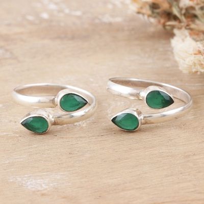 Alternate image for Sterling Silver Toe Rings with Green Onyx Stones Pair Mystic Nature