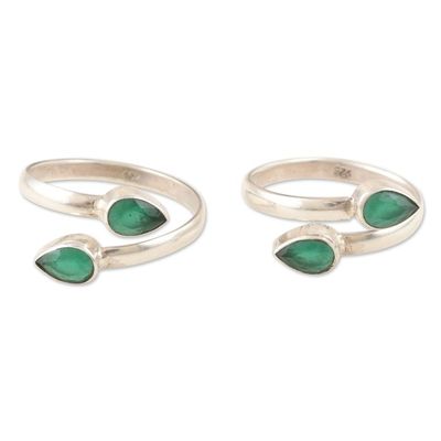 Alternate image for Sterling Silver Toe Rings with Green Onyx Stones Pair Mystic Nature
