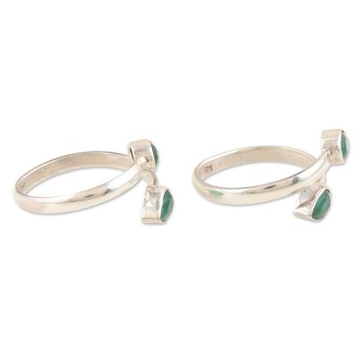 Alternate image for Sterling Silver Toe Rings with Green Onyx Stones Pair Mystic Nature