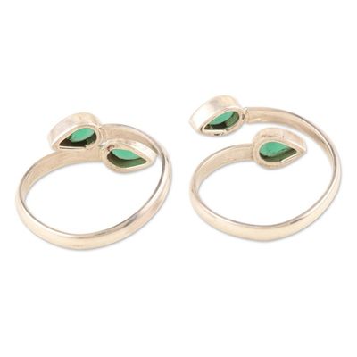 Alternate image for Sterling Silver Toe Rings with Green Onyx Stones Pair Mystic Nature