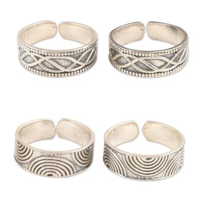 Alternate image for Sterling Silver Toe Rings with Two Patterns 2 Pairs Waves and Loops